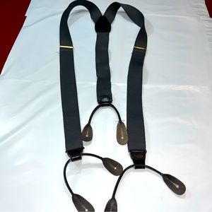 PELICAN DARK GRAY SUSPENDERS, BLACK leather Button straps, Brass Clips MEN’s USA